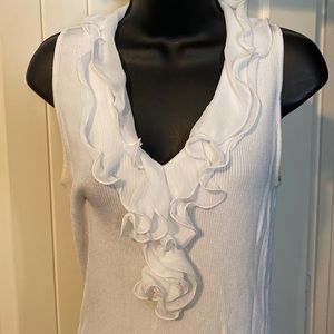 White ruffle neck tank